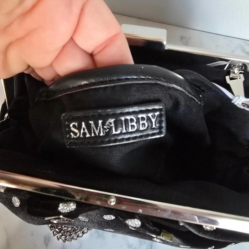 Sam & Libby New Brandi Velvet Black Polka Dot Bow Hobo Chain Crossbody Clutch